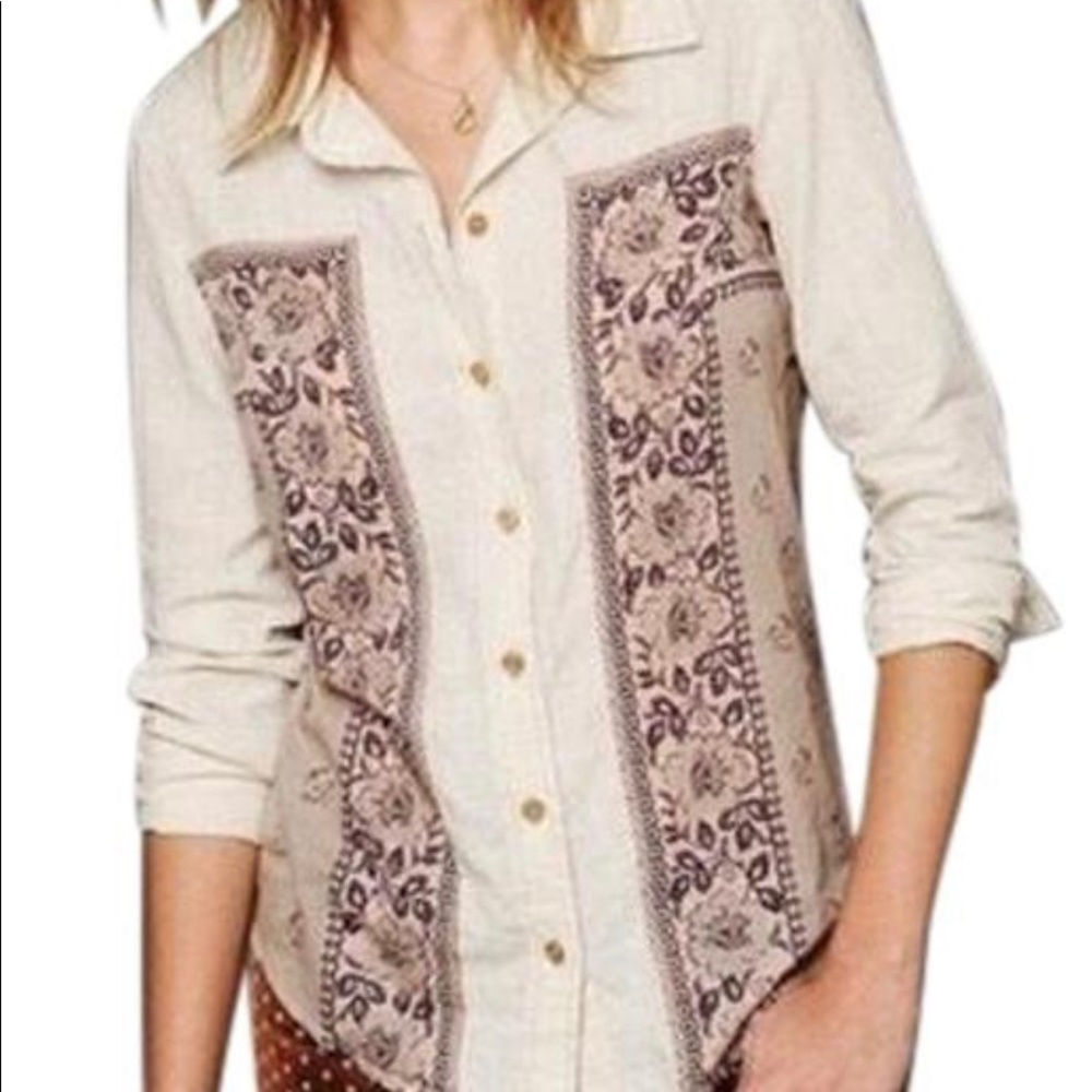 Free People Born Bandana Inset Button-down Top